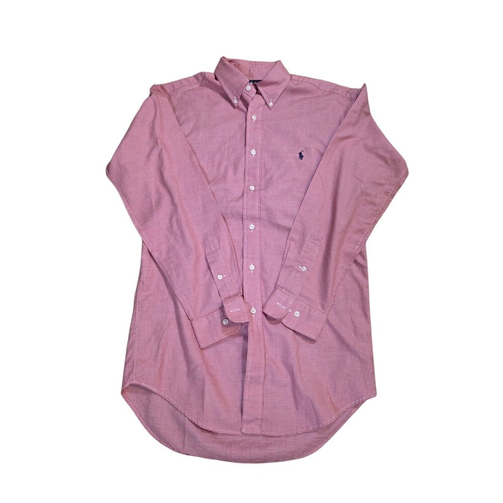 ​VTG Ralph Lauren Yarmouth Shirt 15 32/33 Red White Houndstooth Button Down Pony